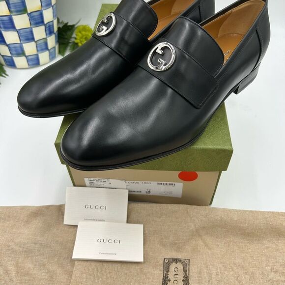 Men’s Gucci interlocking G leather loafers size 12 fits 12.5 US made in Italy - Picture 4 of 10